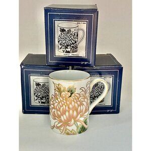 Set of 4 Fitz & Floyd Kiku White Peach Flower w/Gold trim Fine China Mug Japan